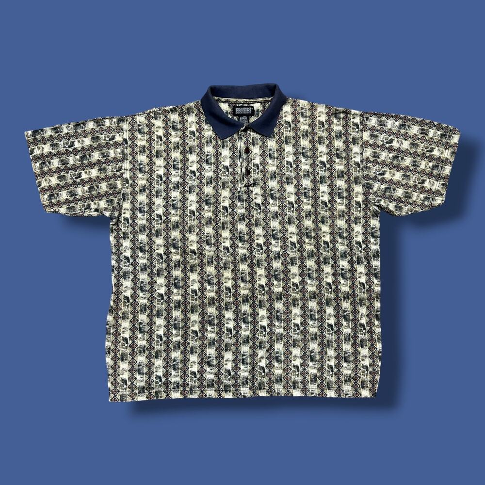 Vintage 90s Golf Shirt Geometric Print Abstract Art Cotton Collared Top Mens XL